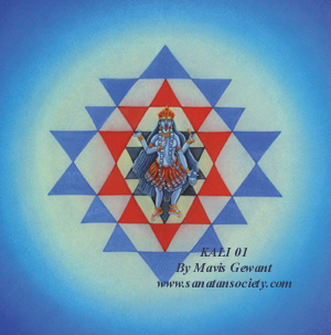 Kali against background of Shri Yantra Crystal-This image is protected by digital watermarking - Click here for our free wallpapers.
