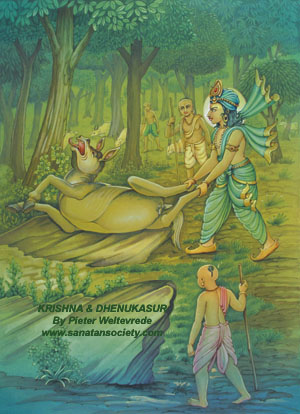 Krishna killing Dhenukasur -This image is protected by digital watermarking - Click here for our free wallpapers.