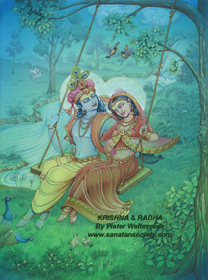 Krishna and Radha on the Swing -This image is protected by digital watermarking - Click here for our free wallpapers.
