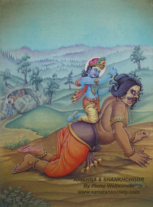 Krishna killing Shankhchoor - This image is protected by digital watermarking - Click here for our free wallpapers.