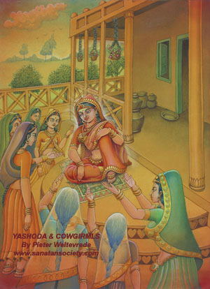 Cowgirls complaing Yashoda about Krishna - This image is protected by digital watermarking - Click here for our free wallpapers.