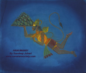Hanuman carrying the Mountain-This image is protected by digital watermarking - Click here for our free wallpapers.
