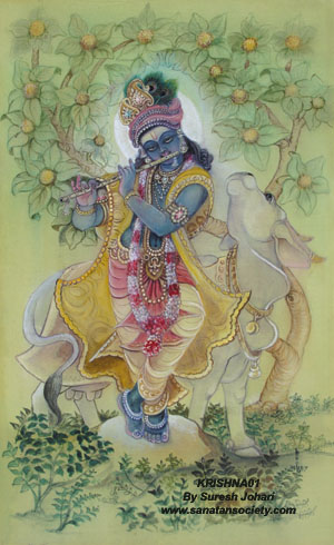 Krishna playing Flute-This image is protected by digital watermarking - Click here for our free wallpapers.