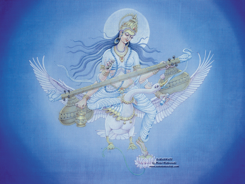 Saraswati - Free Desktop Wallpaper Saraswati, goddess of art, 